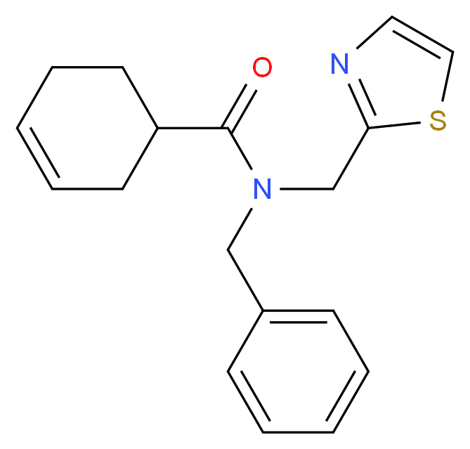 N-benzyl-N-(1,3-thiazol-2-ylmethyl)cyclohex-3-ene-1-carboxamide_分子结构_CAS_)