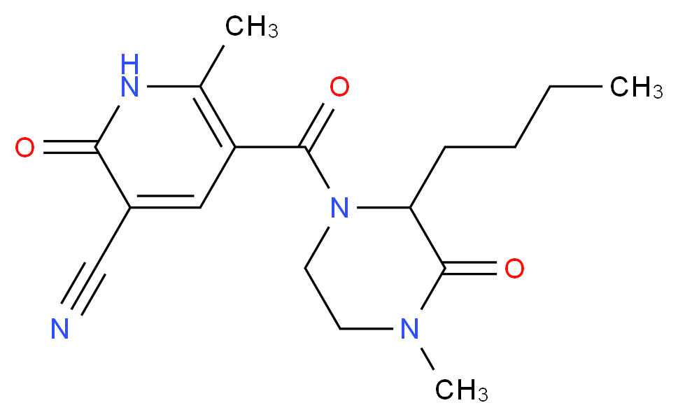 5-[(2-butyl-4-methyl-3-oxo-1-piperazinyl)carbonyl]-6-methyl-2-oxo-1,2-dihydro-3-pyridinecarbonitrile_分子结构_CAS_)