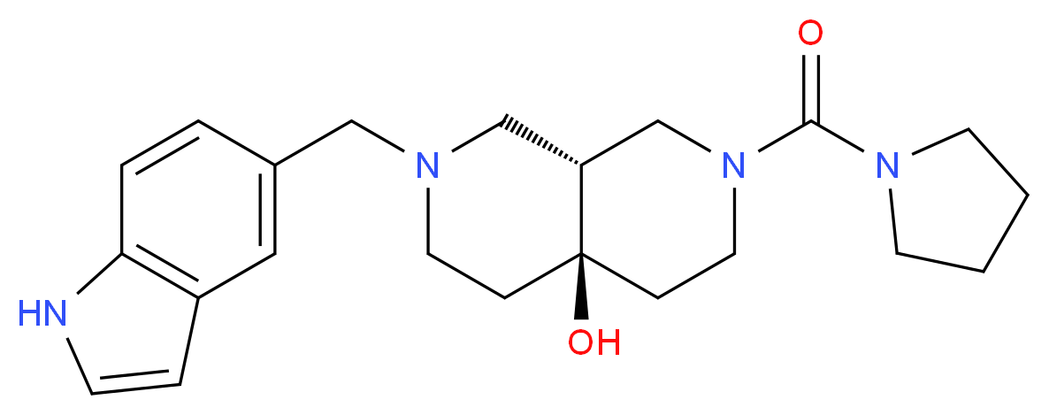 (4aR*,8aR*)-2-(1H-indol-5-ylmethyl)-7-(pyrrolidin-1-ylcarbonyl)octahydro-2,7-naphthyridin-4a(2H)-ol_分子结构_CAS_)