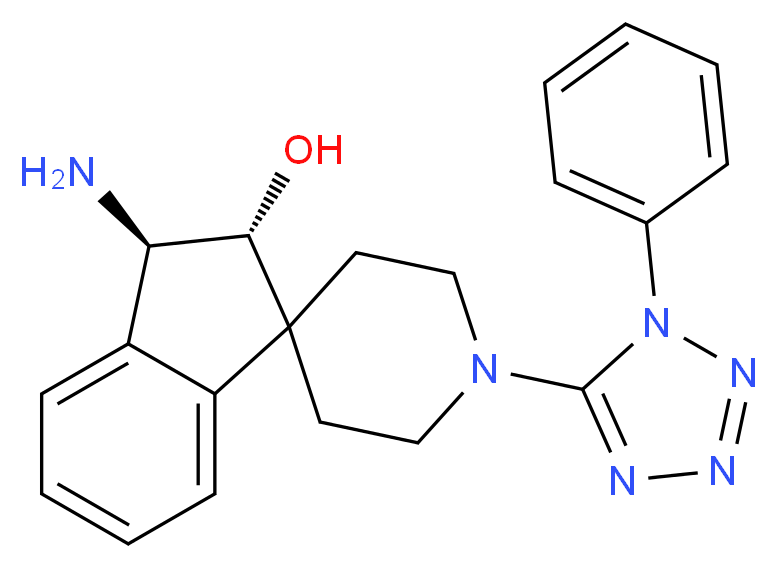 (2R*,3R*)-3-amino-1'-(1-phenyl-1H-tetrazol-5-yl)-2,3-dihydrospiro[indene-1,4'-piperidin]-2-ol_分子结构_CAS_)