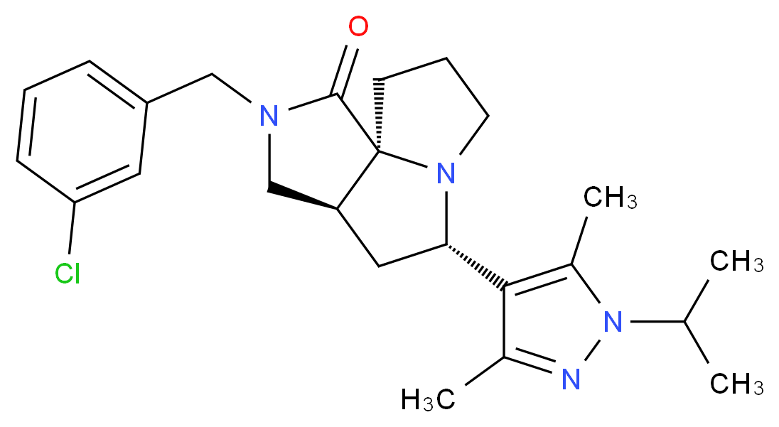 (3aS*,5S*,9aS*)-2-(3-chlorobenzyl)-5-(1-isopropyl-3,5-dimethyl-1H-pyrazol-4-yl)hexahydro-7H-pyrrolo[3,4-g]pyrrolizin-1(2H)-one_分子结构_CAS_)