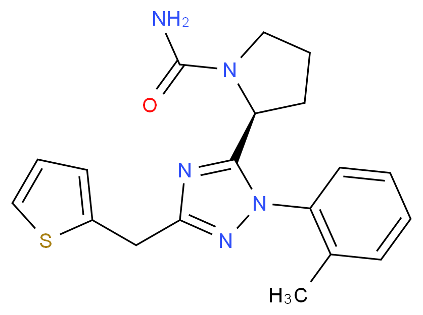 (2S)-2-[1-(2-methylphenyl)-3-(2-thienylmethyl)-1H-1,2,4-triazol-5-yl]pyrrolidine-1-carboxamide_分子结构_CAS_)