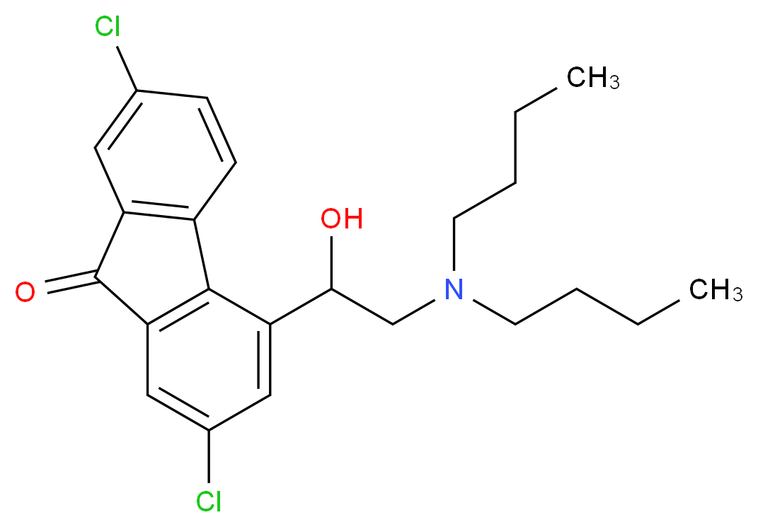 2,7-dichloro-4-[2-(dibutylamino)-1-hydroxyethyl]-9H-fluoren-9-one_分子结构_CAS_53221-25-3