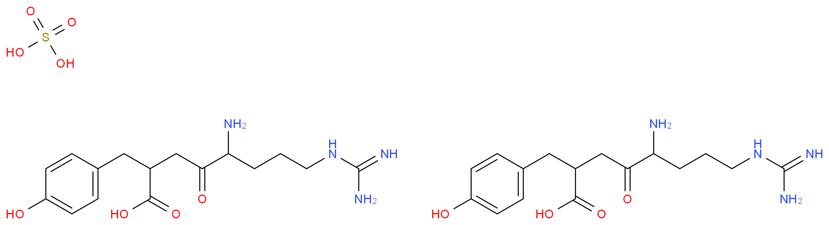 bis(5-amino-8-carbamimidamido-2-[(4-hydroxyphenyl)methyl]-4-oxooctanoic acid); sulfuric acid_分子结构_CAS_144110-38-3