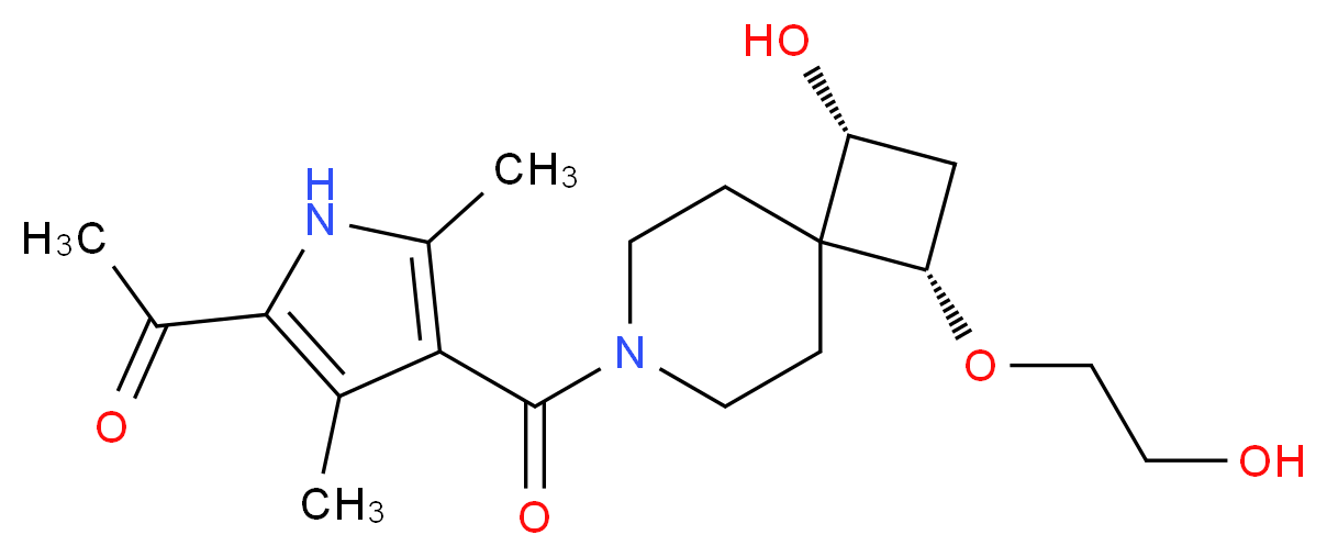 1-(4-{[(1R*,3S*)-1-hydroxy-3-(2-hydroxyethoxy)-7-azaspiro[3.5]non-7-yl]carbonyl}-3,5-dimethyl-1H-pyrrol-2-yl)ethanone_分子结构_CAS_)