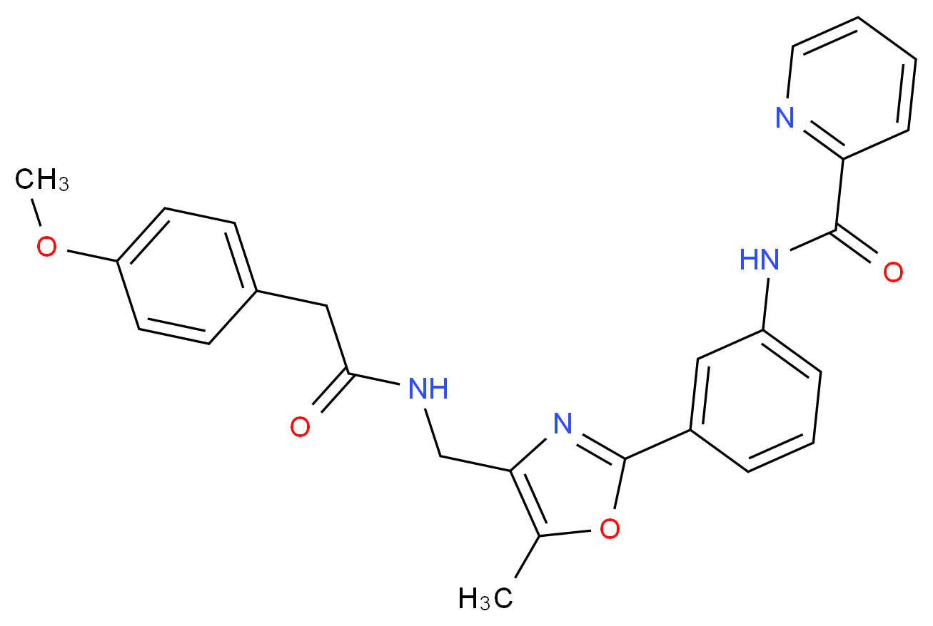 N-{3-[4-({[(4-methoxyphenyl)acetyl]amino}methyl)-5-methyl-1,3-oxazol-2-yl]phenyl}-2-pyridinecarboxamide_分子结构_CAS_)