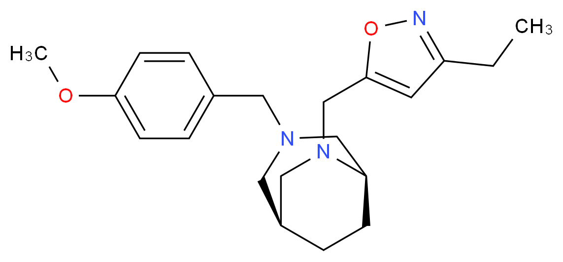 (1S*,5R*)-6-[(3-ethyl-5-isoxazolyl)methyl]-3-(4-methoxybenzyl)-3,6-diazabicyclo[3.2.2]nonane_分子结构_CAS_)