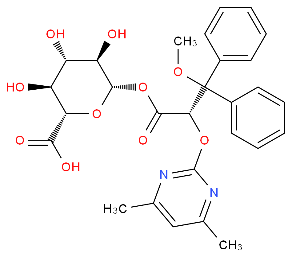 (2S,3S,4S,5R,6S)-6-{[(2S)-2-[(4,6-dimethylpyrimidin-2-yl)oxy]-3-methoxy-3,3-diphenylpropanoyl]oxy}-3,4,5-trihydroxyoxane-2-carboxylic acid_分子结构_CAS_1106685-58-8