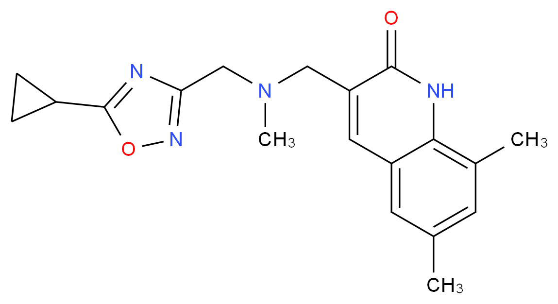 3-{[[(5-cyclopropyl-1,2,4-oxadiazol-3-yl)methyl](methyl)amino]methyl}-6,8-dimethylquinolin-2(1H)-one_分子结构_CAS_)