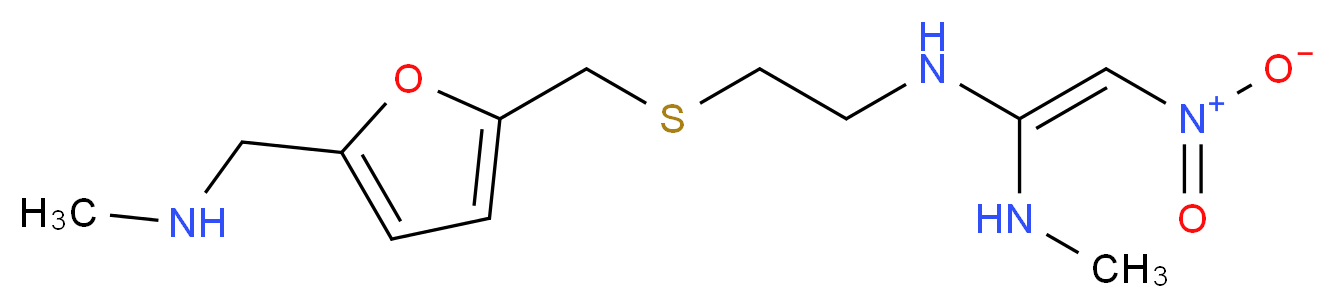 [(E)-1-(methylamino)-2-nitroethenyl]({2-[({5-[(methylamino)methyl]furan-2-yl}methyl)sulfanyl]ethyl})amine_分子结构_CAS_66357-25-3