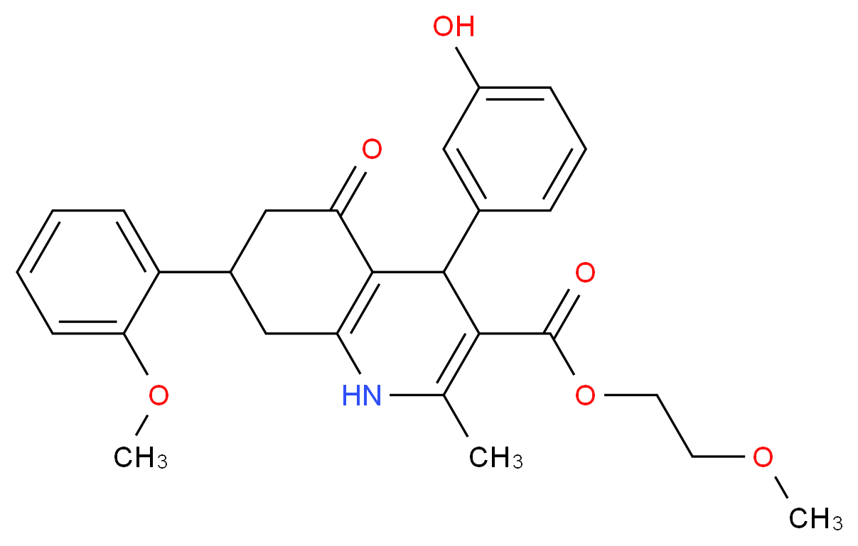 2-Methoxyethyl 4-(3-hydroxyphenyl)-7-(2-methoxyphe nyl)-2-methyl-5-oxo-1,4,5,6,7,8-hexahydroquinoline_分子结构_CAS_599150-20-6)