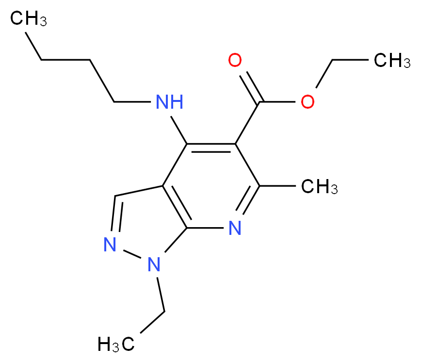 ethyl 4-(butylamino)-1-ethyl-6-methyl-1H-pyrazolo[3,4-b]pyridine-5-carboxylate_分子结构_CAS_41094-88-6