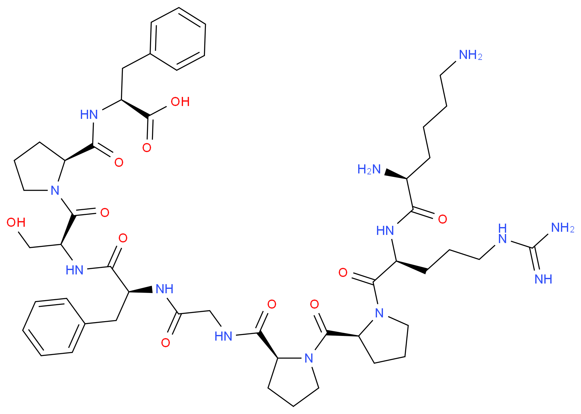 (2S)-2-{[(2S)-1-[(2S)-2-[(2S)-2-(2-{[(2S)-1-[(2S)-1-[(2S)-5-carbamimidamido-2-[(2S)-2,6-diaminohexanamido]pentanoyl]pyrrolidine-2-carbonyl]pyrrolidin-2-yl]formamido}acetamido)-3-phenylpropanamido]-3-hydroxypropanoyl]pyrrolidin-2-yl]formamido}-3-phenylpropanoic acid_分子结构_CAS_71800-36-7