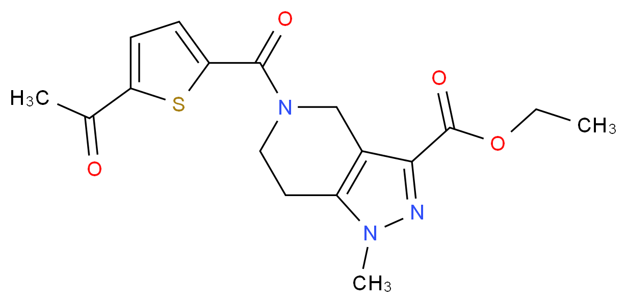 ethyl 5-[(5-acetyl-2-thienyl)carbonyl]-1-methyl-4,5,6,7-tetrahydro-1H-pyrazolo[4,3-c]pyridine-3-carboxylate_分子结构_CAS_)