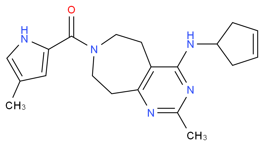 N-cyclopent-3-en-1-yl-2-methyl-7-[(4-methyl-1H-pyrrol-2-yl)carbonyl]-6,7,8,9-tetrahydro-5H-pyrimido[4,5-d]azepin-4-amine_分子结构_CAS_)