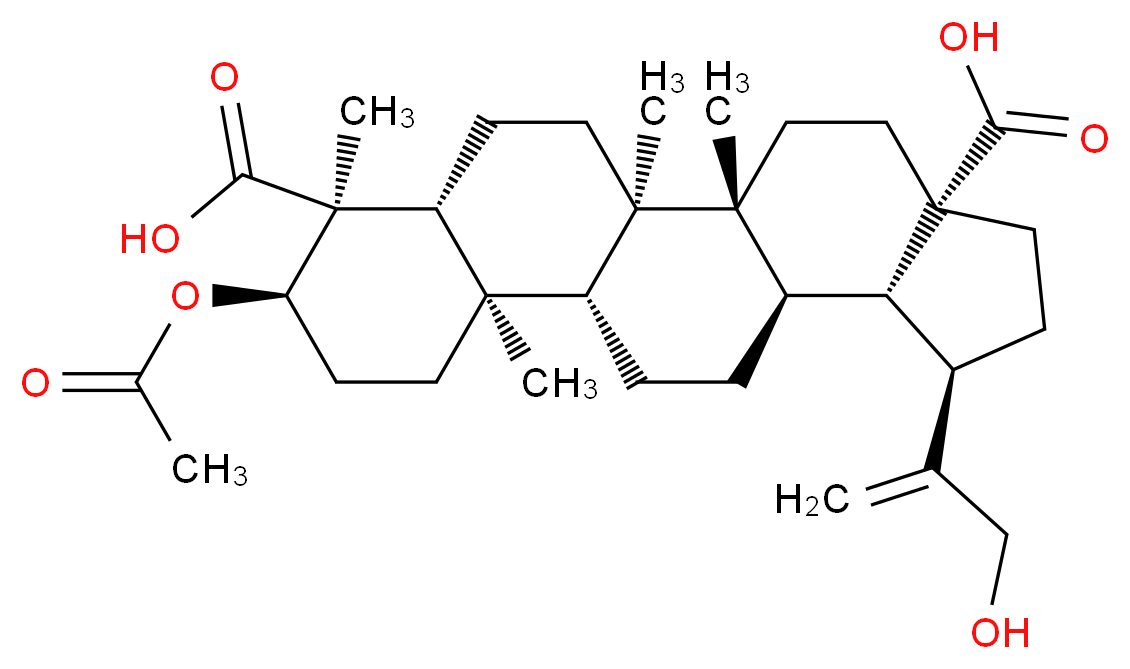 (1R,2R,5S,8R,9S,10R,13R,14R,17R,18S,19R)-17-(acetyloxy)-8-(3-hydroxyprop-1-en-2-yl)-1,2,14,18-tetramethylpentacyclo[11.8.0.0<sup>2</sup>,<sup>1</sup><sup>0</sup>.0<sup>5</sup>,<sup>9</sup>.0<sup>1</sup><sup>4</sup>,<sup>1</sup><sup>9</sup>]henicosane-5,18-dicarboxylic acid_分子结构_CAS_654663-85-1