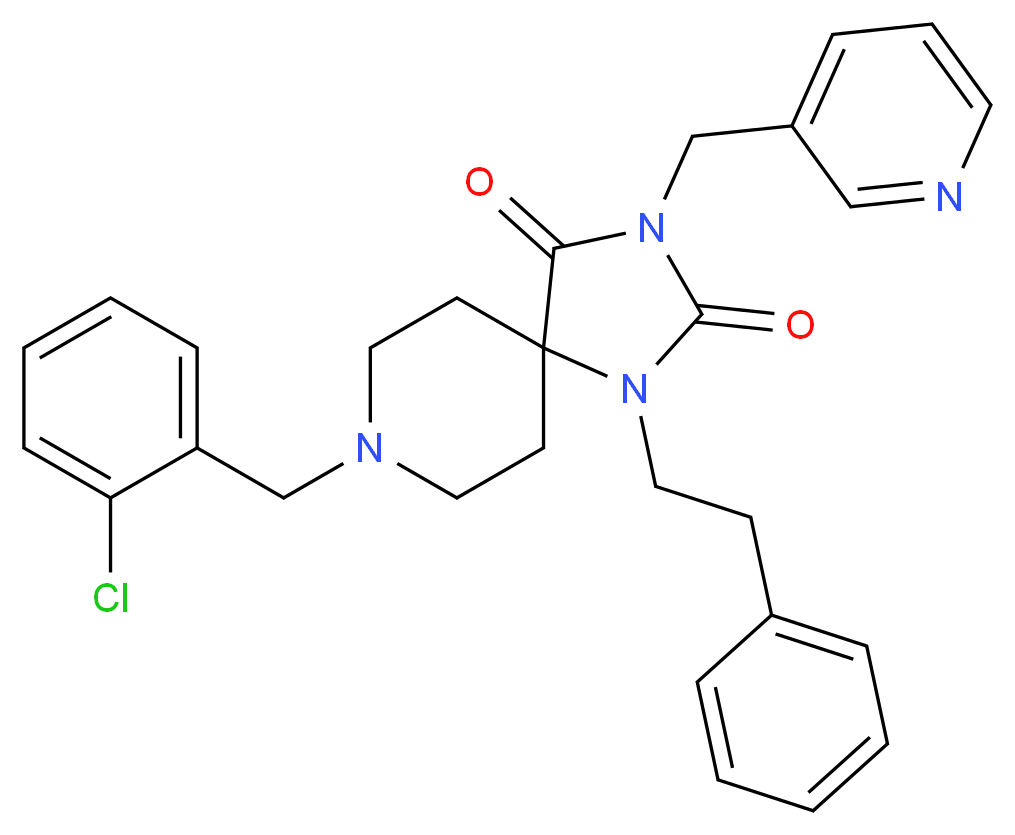 8-(2-chlorobenzyl)-1-(2-phenylethyl)-3-(3-pyridinylmethyl)-1,3,8-triazaspiro[4.5]decane-2,4-dione_分子结构_CAS_)