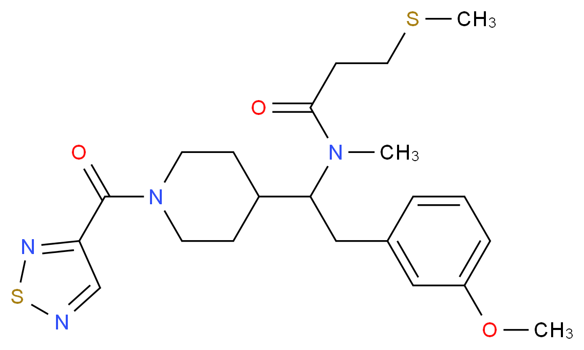 N-{2-(3-methoxyphenyl)-1-[1-(1,2,5-thiadiazol-3-ylcarbonyl)-4-piperidinyl]ethyl}-N-methyl-3-(methylthio)propanamide_分子结构_CAS_)