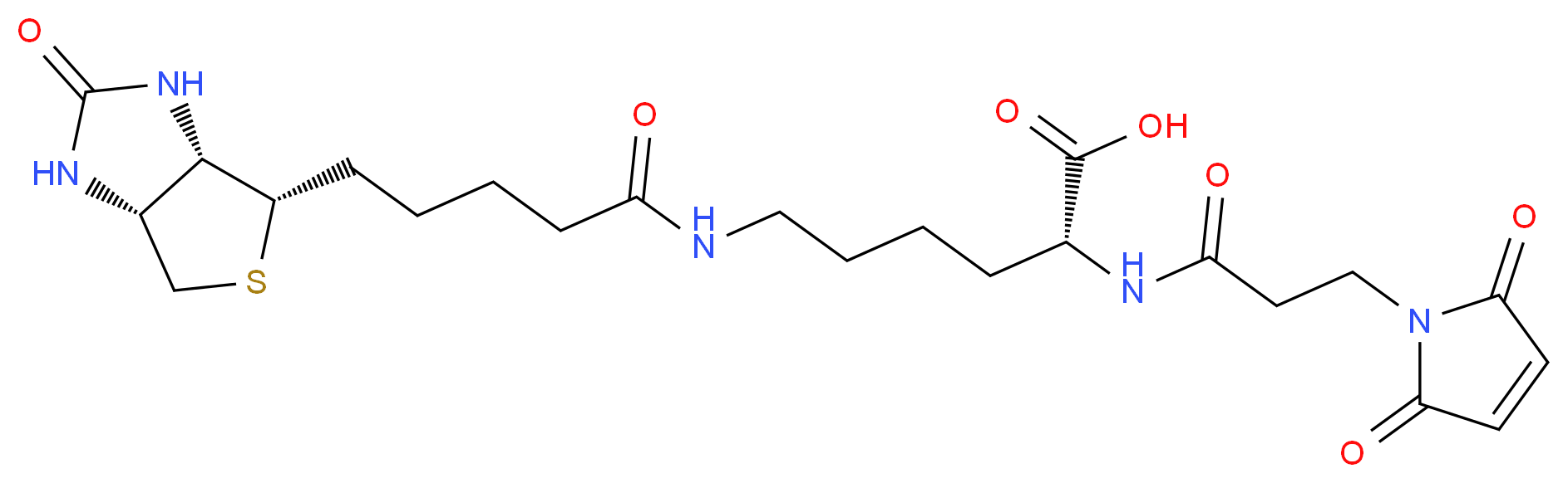 (2R)-6-{5-[(3aS,4S,6aR)-2-oxo-hexahydro-1H-thieno[3,4-d]imidazolidin-4-yl]pentanamido}-2-[3-(2,5-dioxo-2,5-dihydro-1H-pyrrol-1-yl)propanamido]hexanoic acid_分子结构_CAS_102849-12-7