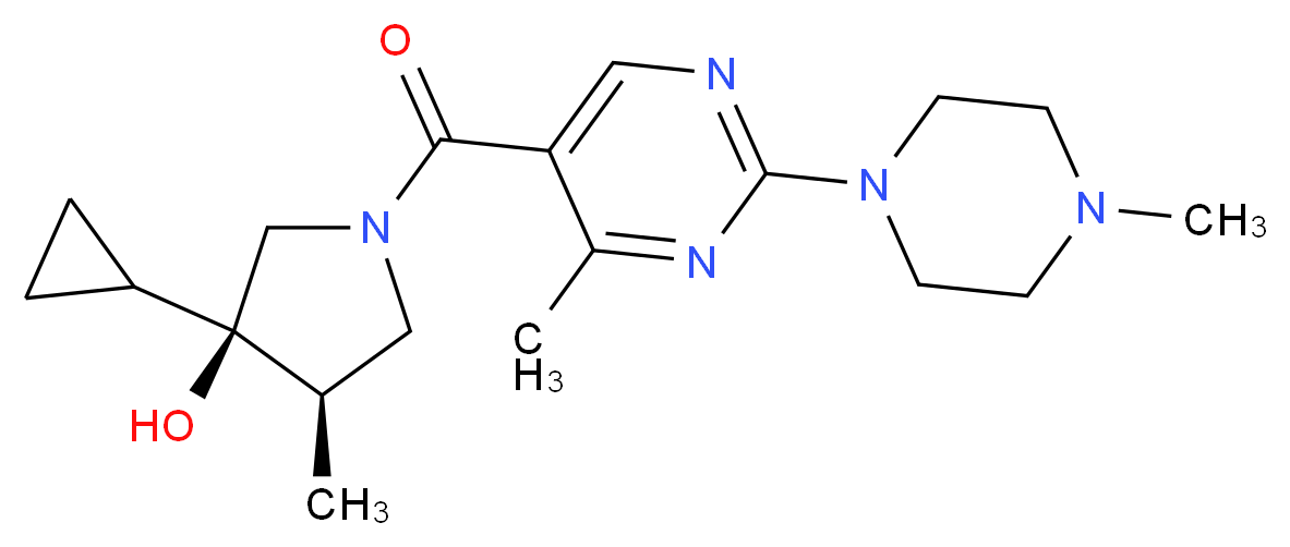 (3R*,4R*)-3-cyclopropyl-4-methyl-1-{[4-methyl-2-(4-methyl-1-piperazinyl)-5-pyrimidinyl]carbonyl}-3-pyrrolidinol_分子结构_CAS_)