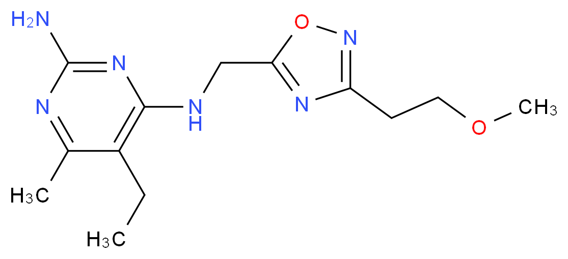 5-ethyl-N~4~-{[3-(2-methoxyethyl)-1,2,4-oxadiazol-5-yl]methyl}-6-methylpyrimidine-2,4-diamine_分子结构_CAS_)