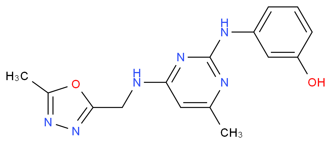 3-[(4-methyl-6-{[(5-methyl-1,3,4-oxadiazol-2-yl)methyl]amino}pyrimidin-2-yl)amino]phenol_分子结构_CAS_)