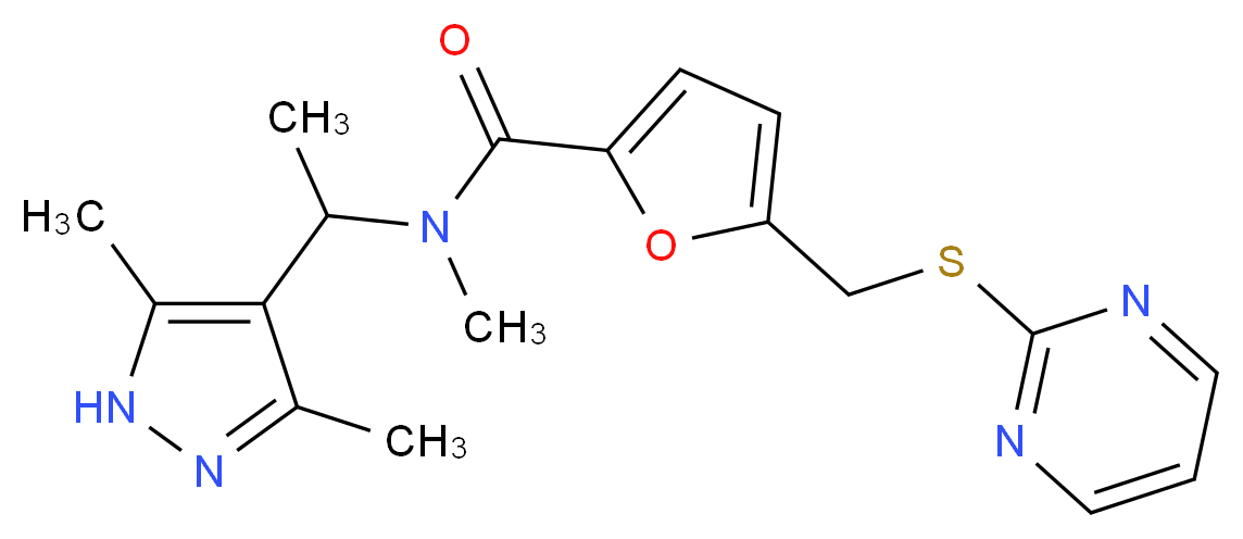 N-[1-(3,5-dimethyl-1H-pyrazol-4-yl)ethyl]-N-methyl-5-[(pyrimidin-2-ylthio)methyl]-2-furamide_分子结构_CAS_)