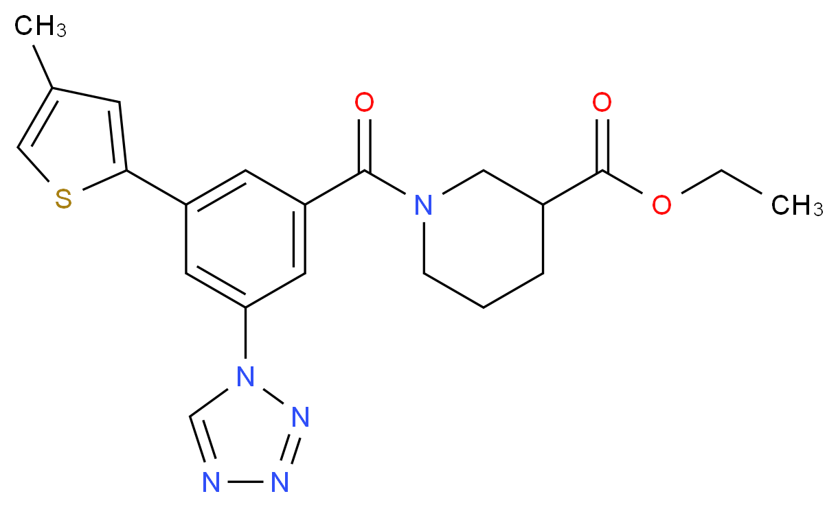 ethyl 1-[3-(4-methyl-2-thienyl)-5-(1H-tetrazol-1-yl)benzoyl]-3-piperidinecarboxylate_分子结构_CAS_)