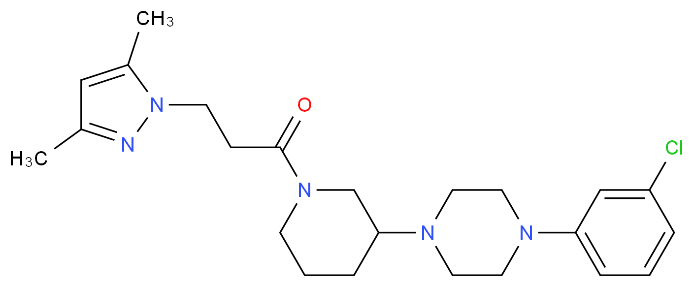 1-(3-chlorophenyl)-4-{1-[3-(3,5-dimethyl-1H-pyrazol-1-yl)propanoyl]-3-piperidinyl}piperazine_分子结构_CAS_)