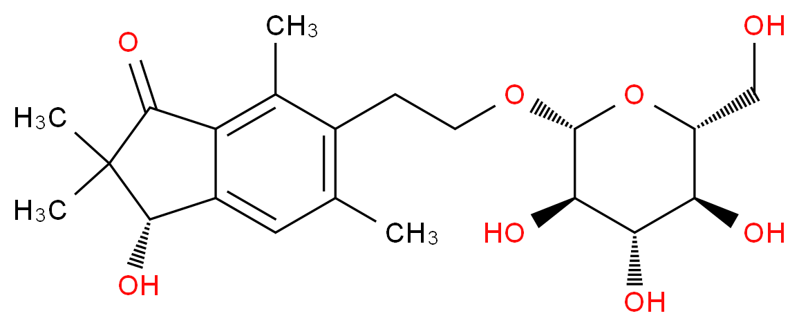 (3S)-3-hydroxy-2,2,5,7-tetramethyl-6-(2-{[(2R,3R,4S,5S,6R)-3,4,5-trihydroxy-6-(hydroxymethyl)oxan-2-yl]oxy}ethyl)-2,3-dihydro-1H-inden-1-one_分子结构_CAS_35943-38-5