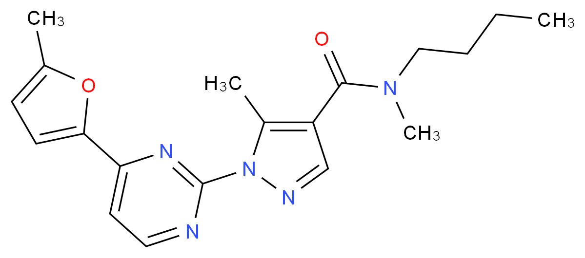 N-butyl-N,5-dimethyl-1-[4-(5-methyl-2-furyl)-2-pyrimidinyl]-1H-pyrazole-4-carboxamide_分子结构_CAS_)
