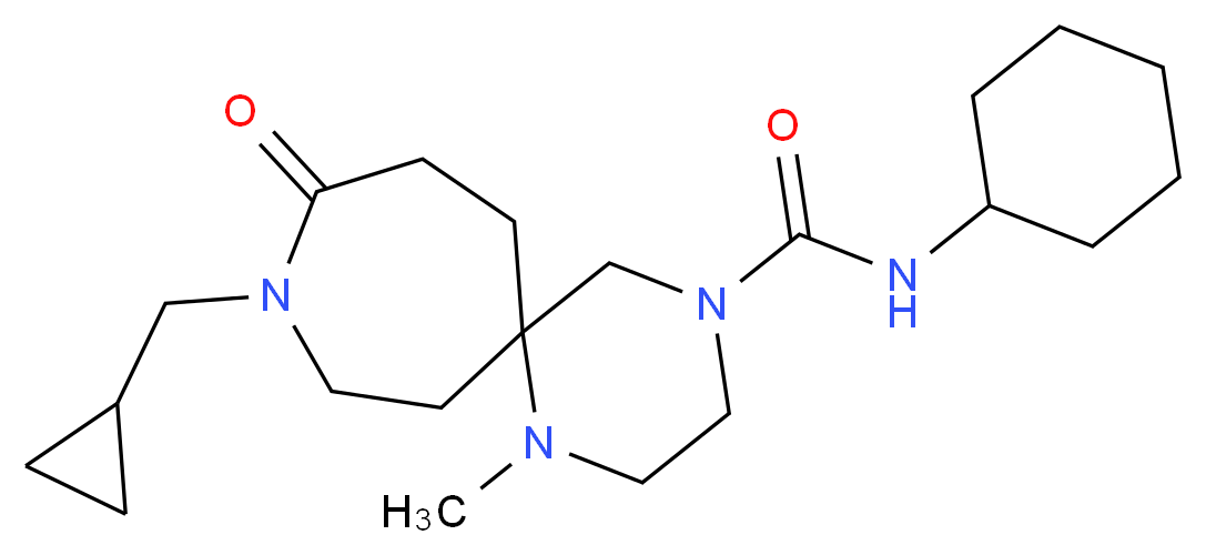N-cyclohexyl-9-(cyclopropylmethyl)-1-methyl-10-oxo-1,4,9-triazaspiro[5.6]dodecane-4-carboxamide_分子结构_CAS_)