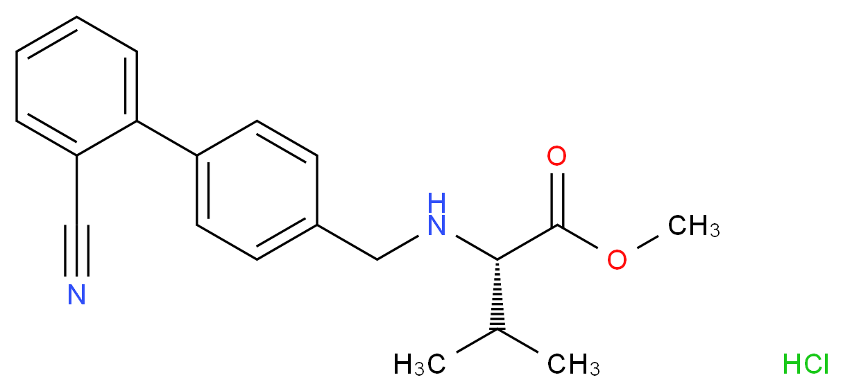 (S)-Methyl 2-(((2'-cyano-[1,1'-biphenyl]-4-yl)-methyl)amino)-3-methylbutanoate hydrochloride_分子结构_CAS_482577-59-3)