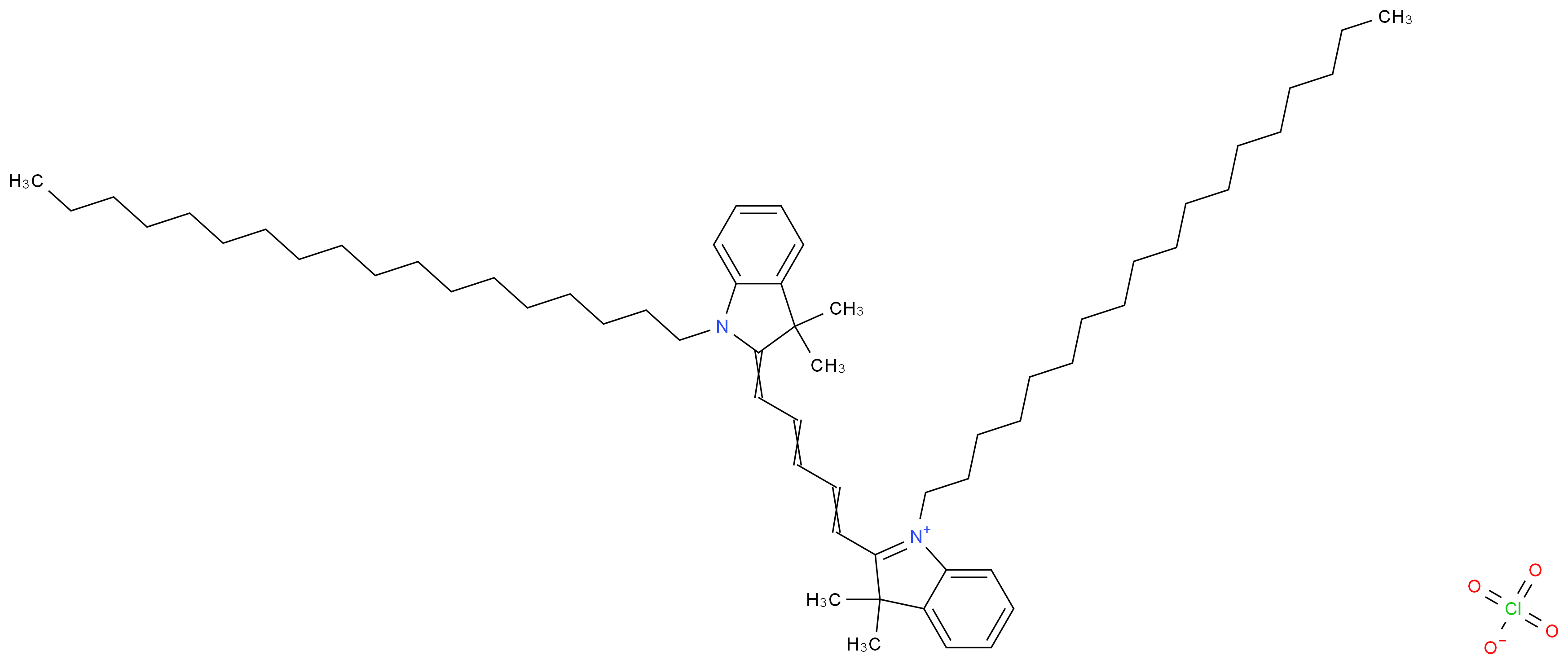 2-[5-(3,3-dimethyl-1-octadecyl-2,3-dihydro-1H-indol-2-ylidene)penta-1,3-dien-1-yl]-3,3-dimethyl-1-octadecyl-3H-indol-1-ium perchlorate_分子结构_CAS_127274-91-3