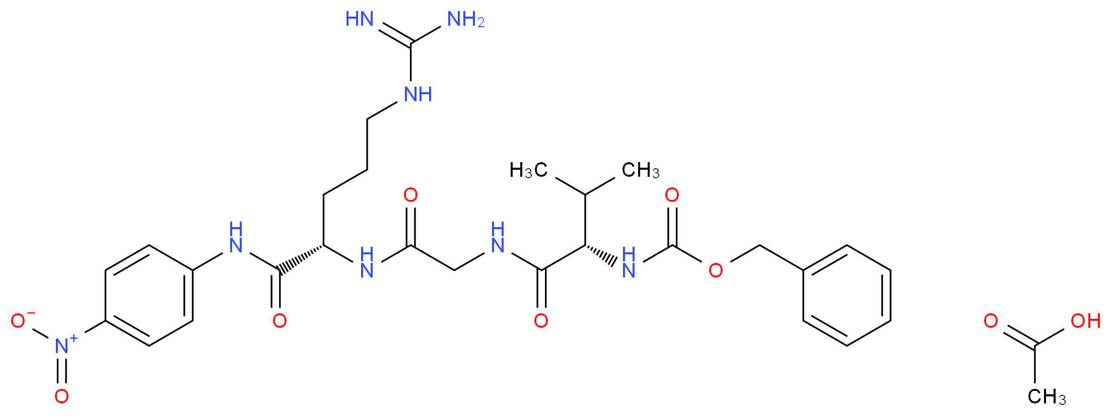 acetic acid benzyl N-[(1S)-1-[({[(1S)-4-carbamimidamido-1-[(4-nitrophenyl)carbamoyl]butyl]carbamoyl}methyl)carbamoyl]-2-methylpropyl]carbamate_分子结构_CAS_86170-43-6