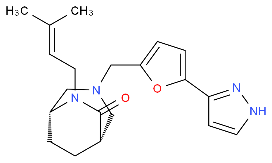(1S*,5R*)-6-(3-methyl-2-buten-1-yl)-3-{[5-(1H-pyrazol-3-yl)-2-furyl]methyl}-3,6-diazabicyclo[3.2.2]nonan-7-one_分子结构_CAS_)
