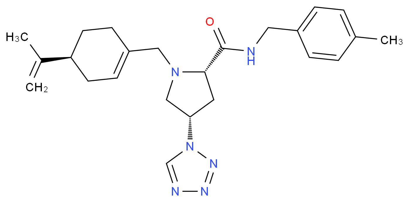 (4S)-1-{[(4S)-4-isopropenyl-1-cyclohexen-1-yl]methyl}-N-(4-methylbenzyl)-4-(1H-tetrazol-1-yl)-L-prolinamide_分子结构_CAS_)