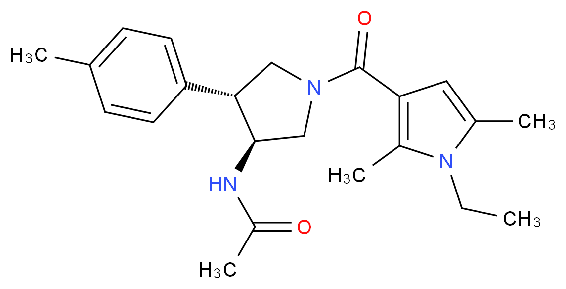 N-[(3S*,4R*)-1-[(1-ethyl-2,5-dimethyl-1H-pyrrol-3-yl)carbonyl]-4-(4-methylphenyl)-3-pyrrolidinyl]acetamide_分子结构_CAS_)