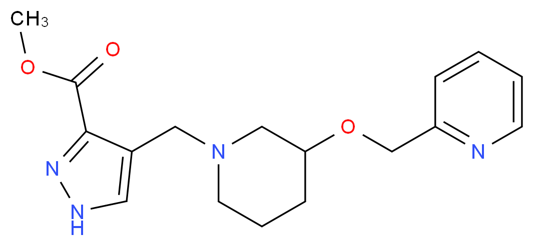 methyl 4-{[3-(2-pyridinylmethoxy)-1-piperidinyl]methyl}-1H-pyrazole-3-carboxylate_分子结构_CAS_)