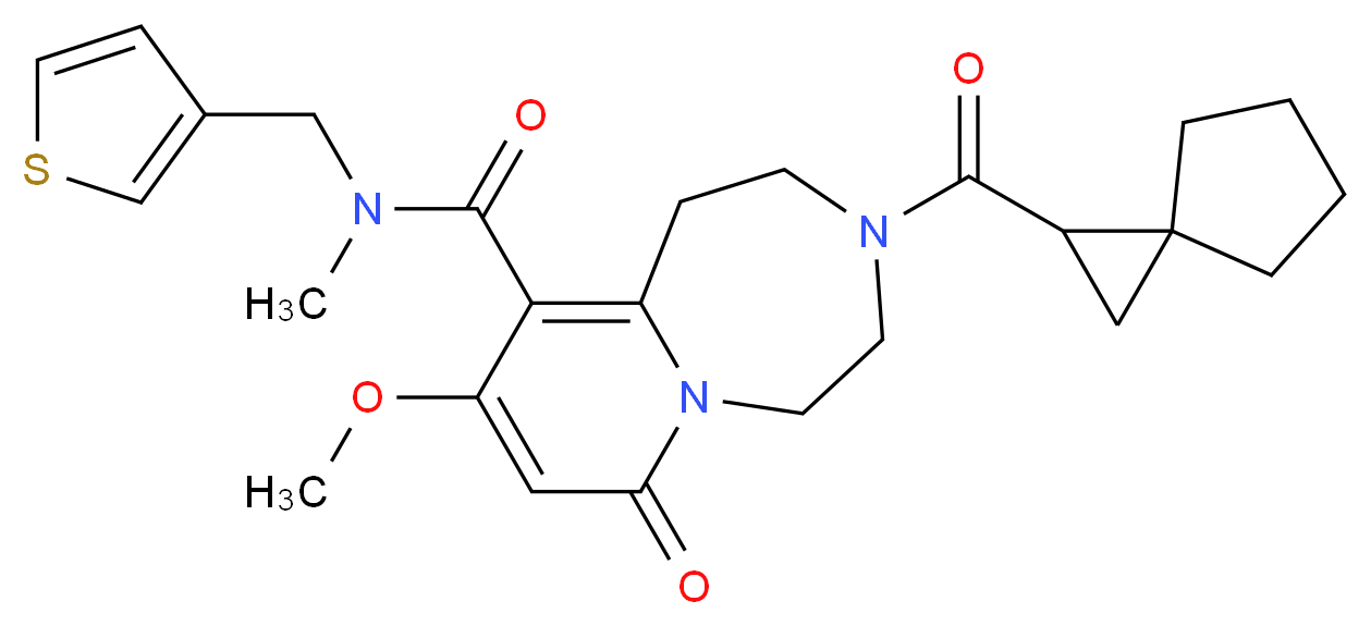 9-methoxy-N-methyl-7-oxo-3-(spiro[2.4]hept-1-ylcarbonyl)-N-(3-thienylmethyl)-1,2,3,4,5,7-hexahydropyrido[1,2-d][1,4]diazepine-10-carboxamide_分子结构_CAS_)