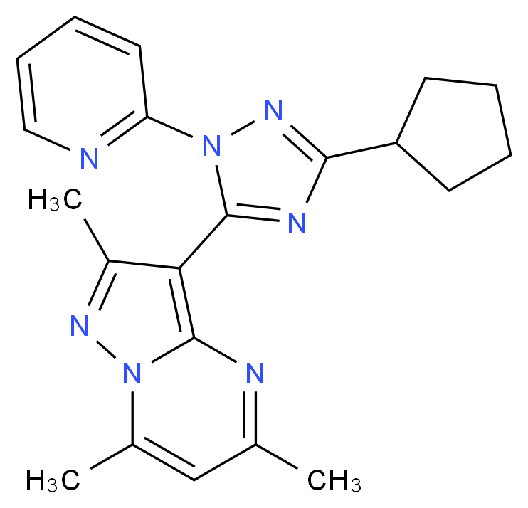 3-(3-cyclopentyl-1-pyridin-2-yl-1H-1,2,4-triazol-5-yl)-2,5,7-trimethylpyrazolo[1,5-a]pyrimidine_分子结构_CAS_)