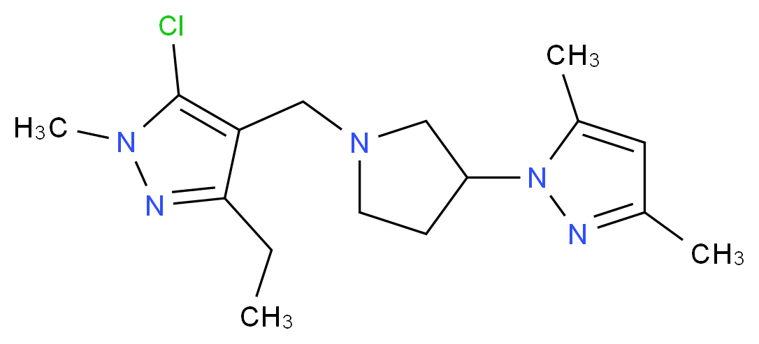 5-chloro-4-{[3-(3,5-dimethyl-1H-pyrazol-1-yl)pyrrolidin-1-yl]methyl}-3-ethyl-1-methyl-1H-pyrazole_分子结构_CAS_)