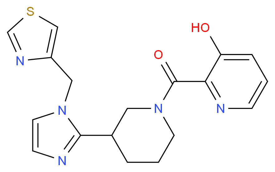 2-({3-[1-(1,3-thiazol-4-ylmethyl)-1H-imidazol-2-yl]-1-piperidinyl}carbonyl)-3-pyridinol_分子结构_CAS_)