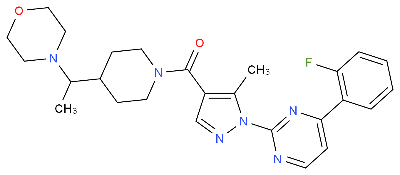 4-{1-[1-({1-[4-(2-fluorophenyl)-2-pyrimidinyl]-5-methyl-1H-pyrazol-4-yl}carbonyl)-4-piperidinyl]ethyl}morpholine_分子结构_CAS_)