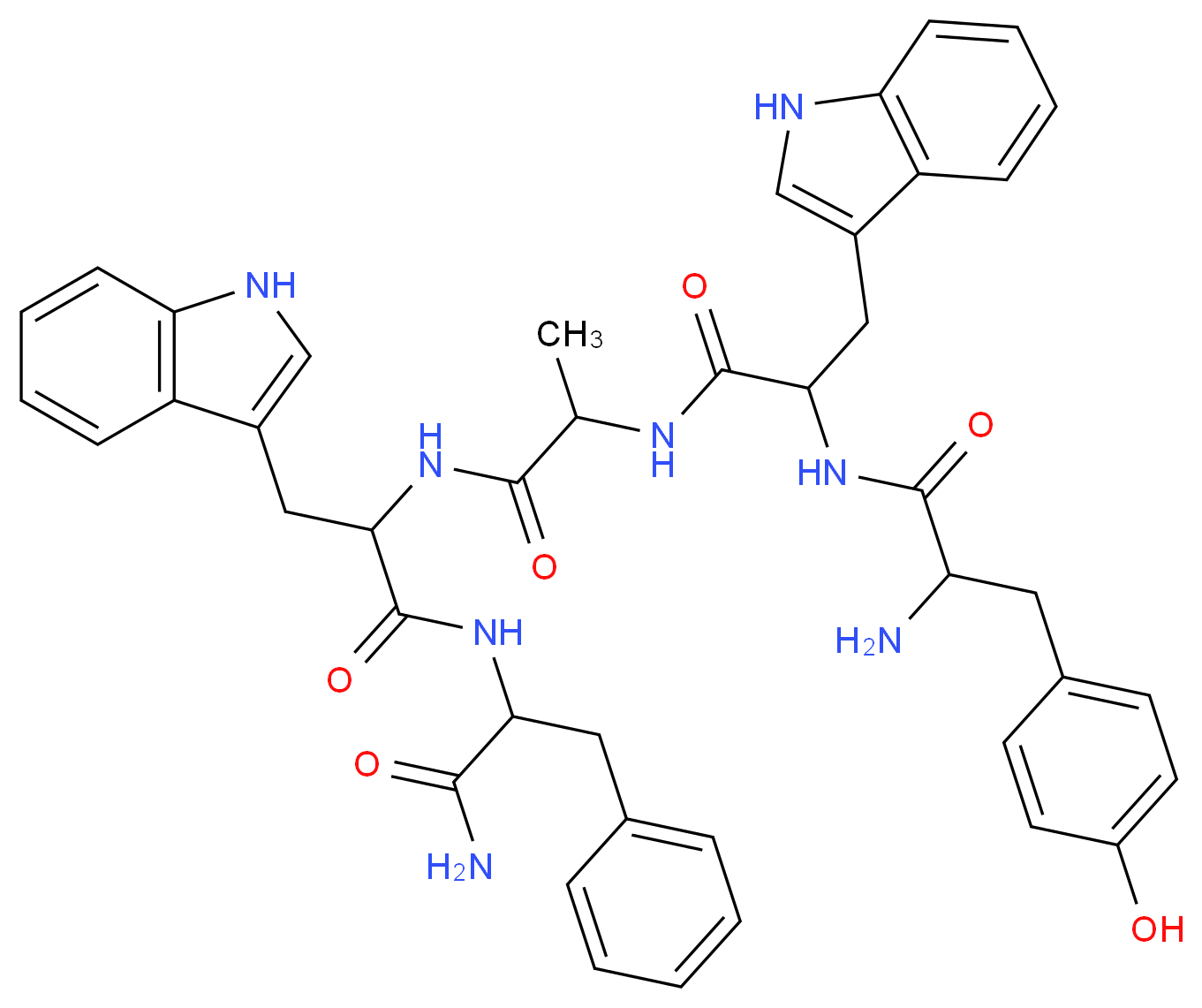 2-amino-N-(1-{[1-({1-[(1-carbamoyl-2-phenylethyl)carbamoyl]-2-(1H-indol-3-yl)ethyl}carbamoyl)ethyl]carbamoyl}-2-(1H-indol-3-yl)ethyl)-3-(4-hydroxyphenyl)propanamide_分子结构_CAS_76338-79-9