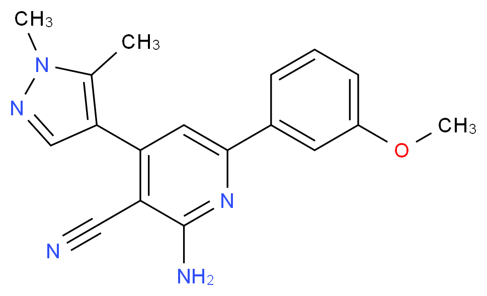 2-amino-4-(1,5-dimethyl-1H-pyrazol-4-yl)-6-(3-methoxyphenyl)nicotinonitrile_分子结构_CAS_)