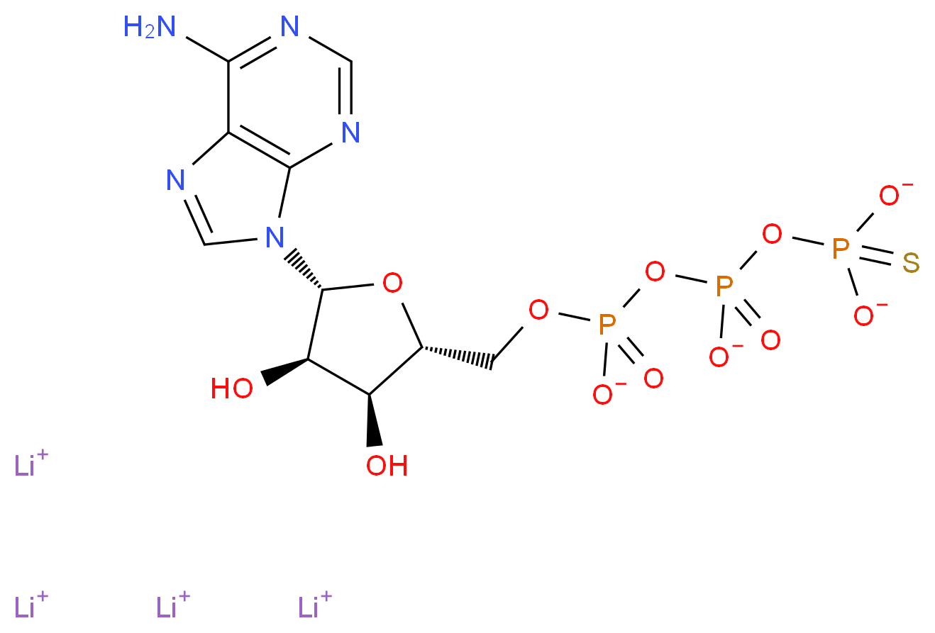 tetralithium(1+) ion [(2R,3S,4R,5R)-5-(6-amino-9H-purin-9-yl)-3,4-dihydroxyoxolan-2-yl]methyl {[dioxido(sulfanylidene)-λ<sup>5</sup>-phosphanyl phosphonato]oxy}phosphonate_分子结构_CAS_93839-89-5