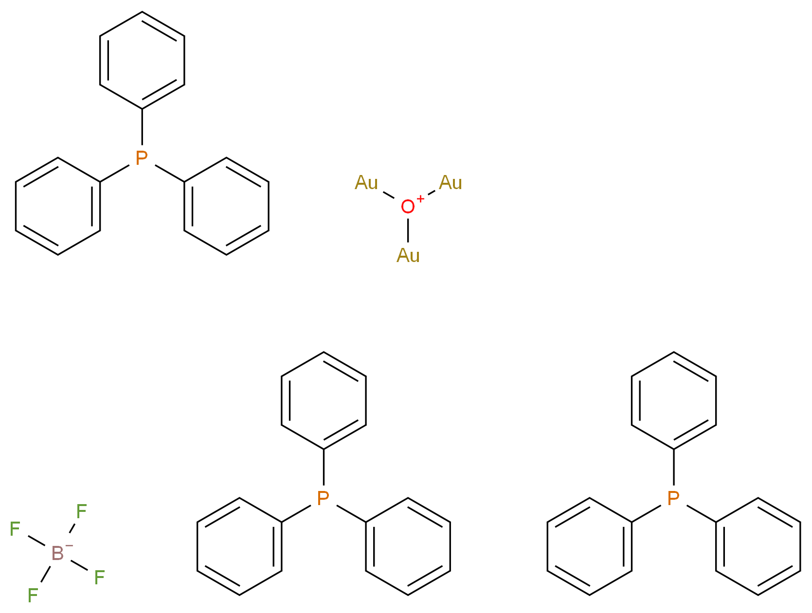 tetrafluoroboranuide; triauriooxidanium; tris(triphenylphosphane)_分子结构_CAS_53317-87-6