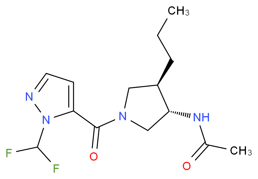 N-((3S*,4R*)-1-{[1-(difluoromethyl)-1H-pyrazol-5-yl]carbonyl}-4-propyl-3-pyrrolidinyl)acetamide_分子结构_CAS_)