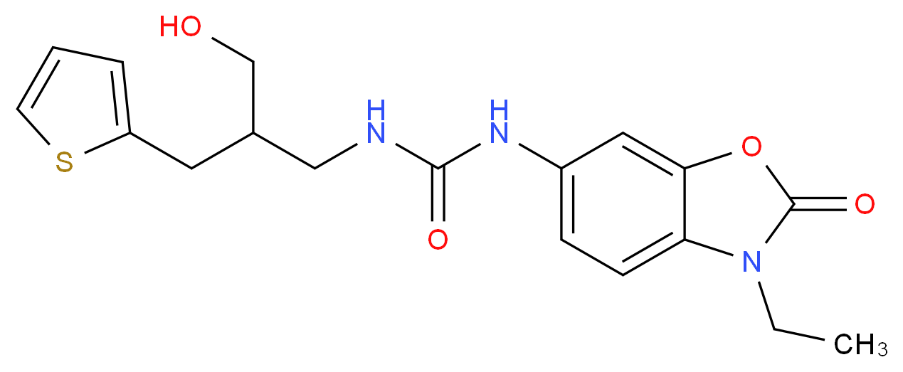 N-(3-ethyl-2-oxo-2,3-dihydro-1,3-benzoxazol-6-yl)-N'-[3-hydroxy-2-(2-thienylmethyl)propyl]urea_分子结构_CAS_)